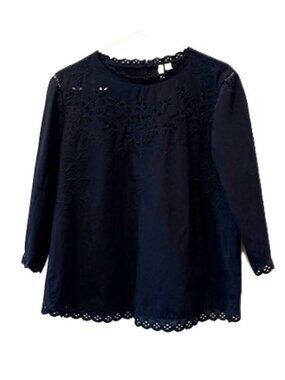 LC Lauren Conrad All Cotton Black Lace Top with 3/4 Sleeves